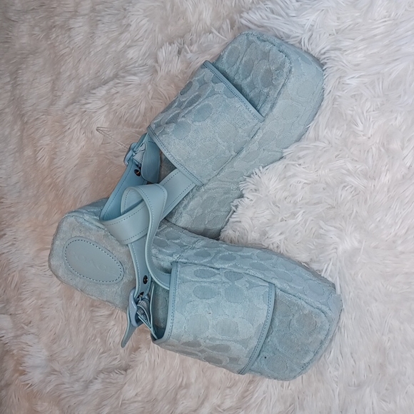 Coach Noelle Sandal In Signature Terry Cloth Blue Size 8.5 B NEW - Picture 7 of 16